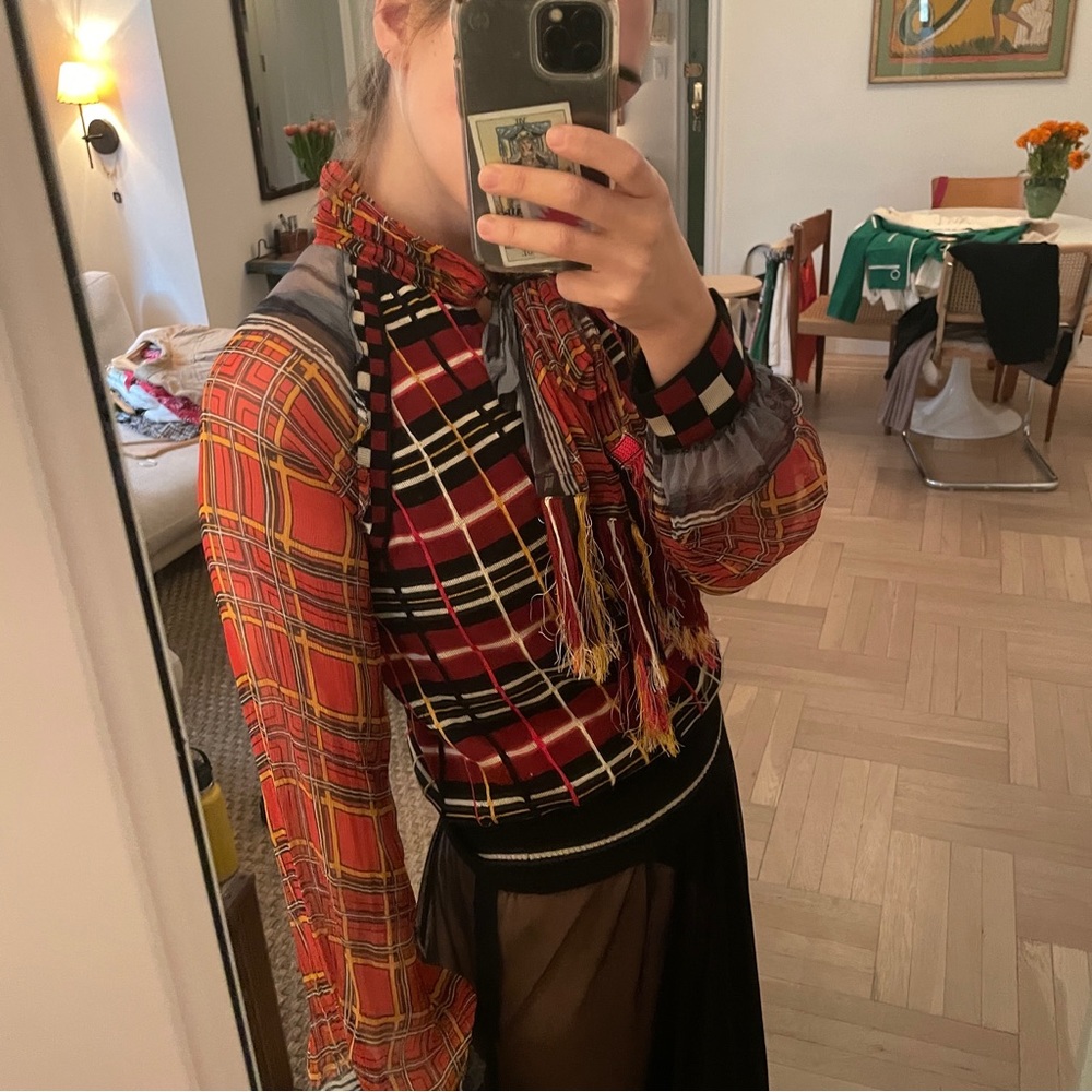Jean Paul Gaultier plaid wool/ silk top